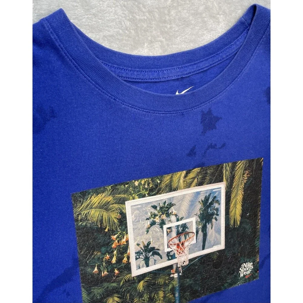 Nike Graphic T-Shirt Blue Palm Basketball T-Shirt Size Large